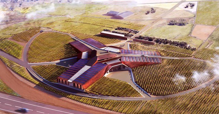 Vista aérea de las bodegas Portia. (www.facebook.com/BodegasPortia/photo)