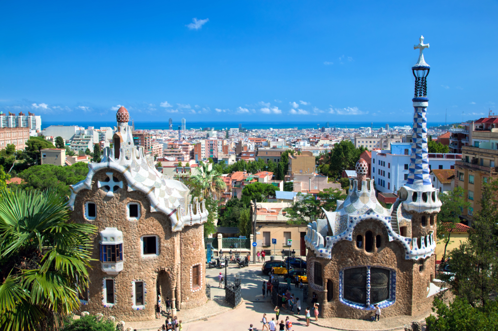 Park Guell, view on Barcelona, Spain