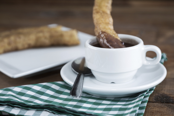 churros con chocolate, a typical Spanish sweet snack
