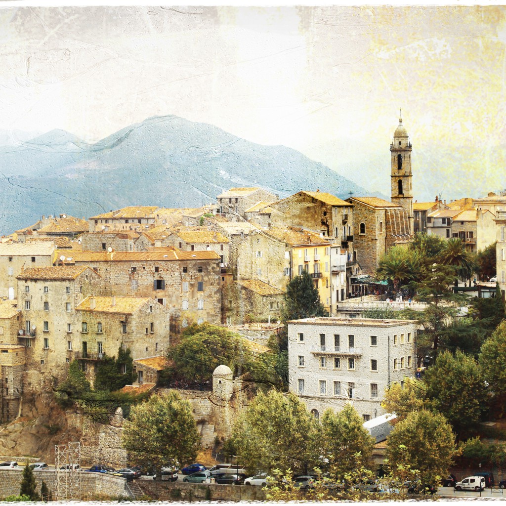 Sartene - impressive medieval hilltop village in Corsica, retro