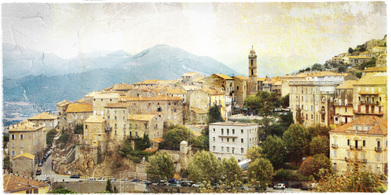 Sartene - impressive medieval hilltop village in Corsica, retro