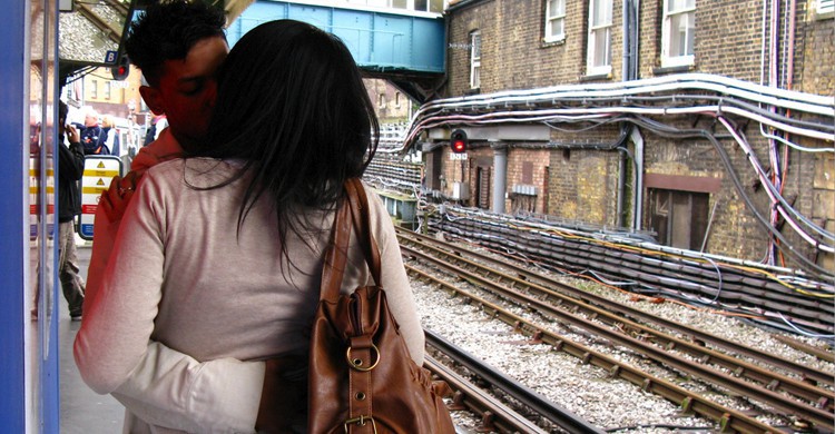 Kissing at tube station. TheeErin, Flickr
