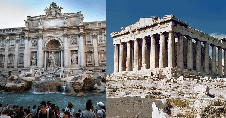 Fontana di Trevi / Partenón (commons wikipedia)