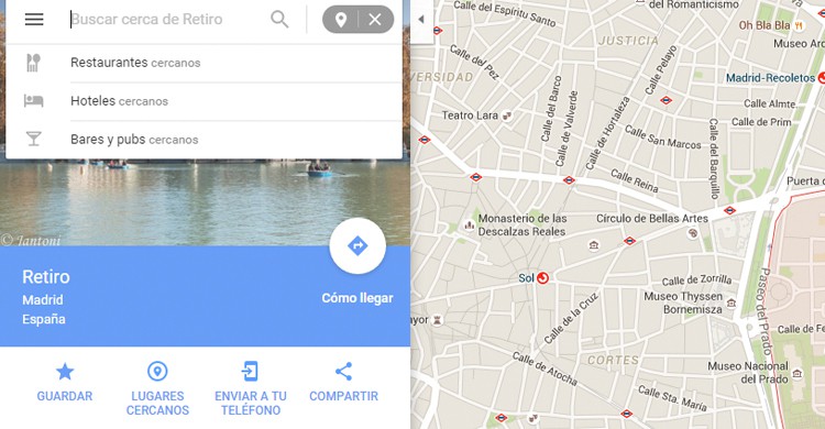 Lugares cercanos. Google Maps