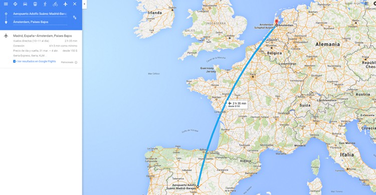 Cálculo de vuelo. Google Maps