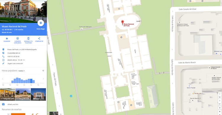 Dentro del Museo del Prado. Google Maps