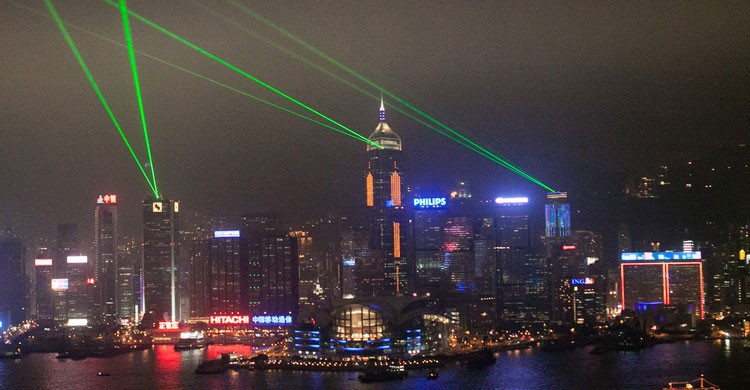 Espectáculo de luces en Hong Kong, China (Flickr)