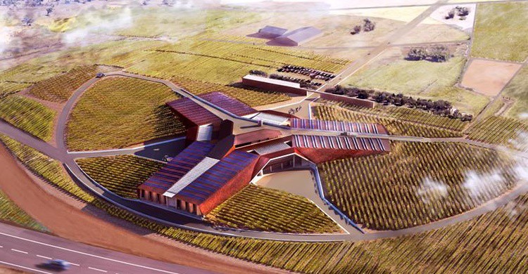 Vista aérea de las bodegas Portia. (www.facebook.com/BodegasPortia/photo)