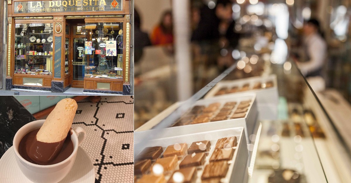 Fachada, chocolate con soletilla y mostrador (Web de La Duquesita)