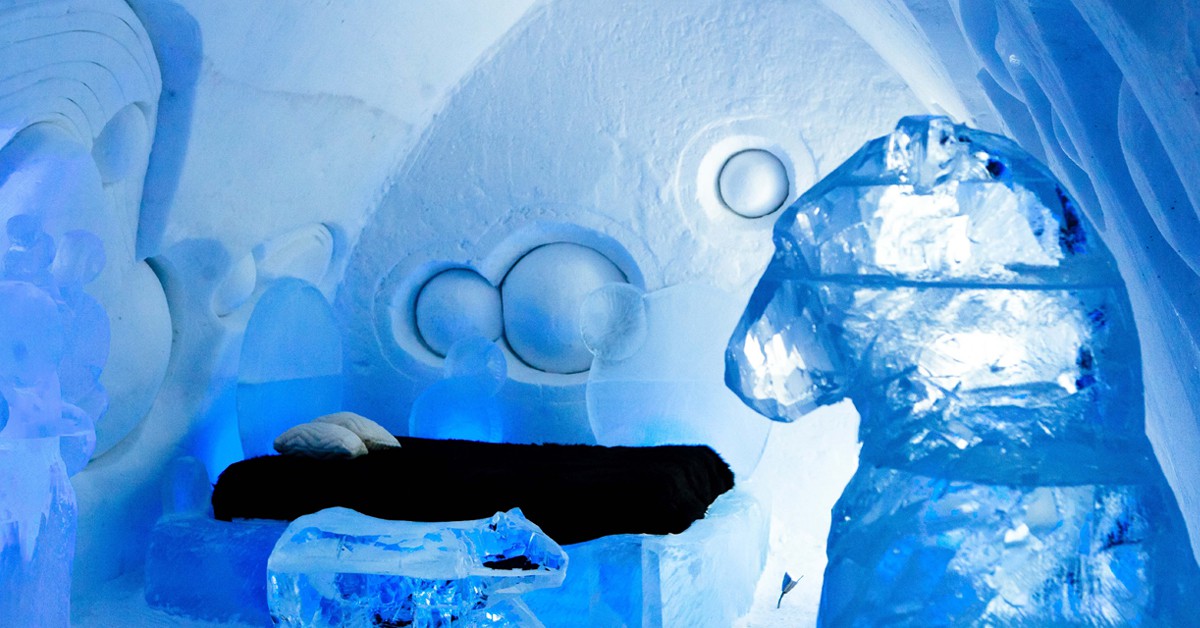 Una de las habitaciones de hielo (Web de Hotel de Glace)