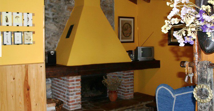 Una chimenea en el salón de una casa rural