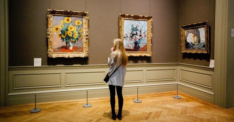Una mujer admira un cuadro en un museo