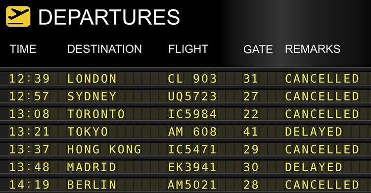 Panel de vuelos cancelados (iStock)