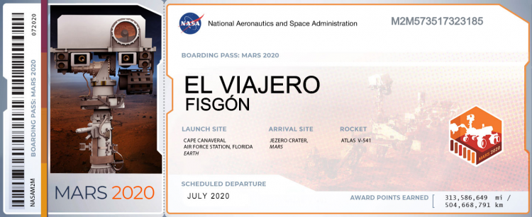 Billete para viajar a Marte (Fuente: mars.nasa.gov)