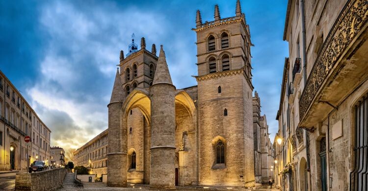Catedral gótica de San Pedro al atardecer en Montpellier, Occitanie, Francia. (Adobe Stock)